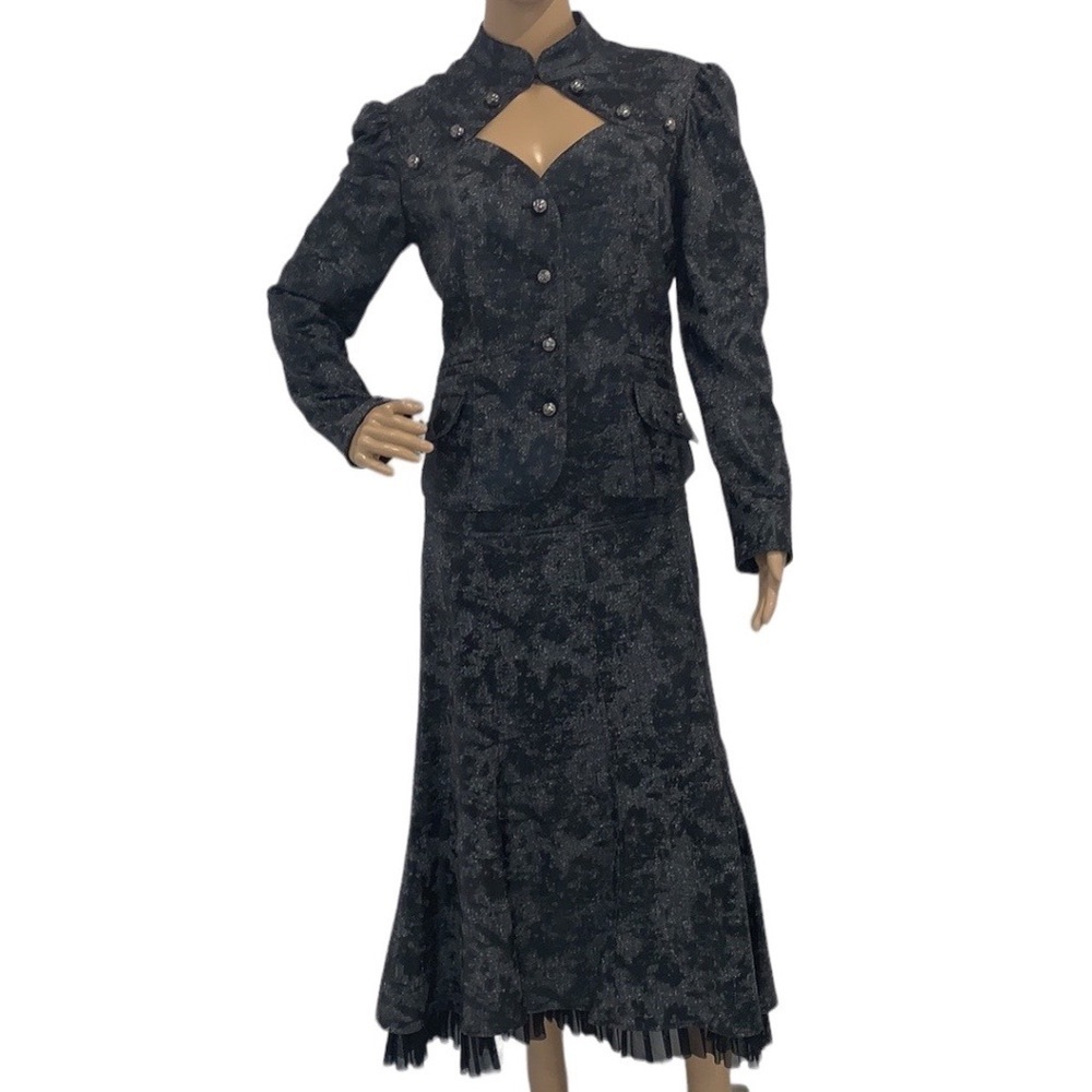Joseph Ribkoff faux leather Gray Black two pieces Suit Blazer and skirt size 10